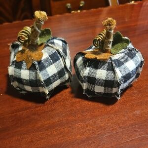 Set Of 2 Black And White Fabric Pumpkins